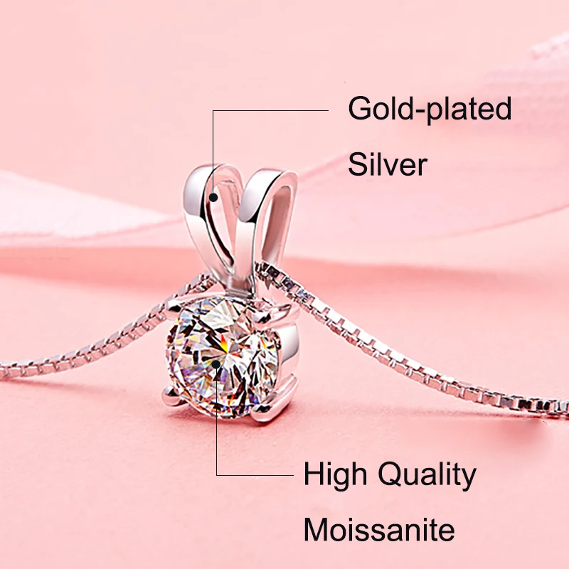 BOEYCJR 925 серебро 1ct/2ct F цвет Муассанит VVS помолвка элегантный свадебный кулон ожерелье для женщин Подарок на годовщину
