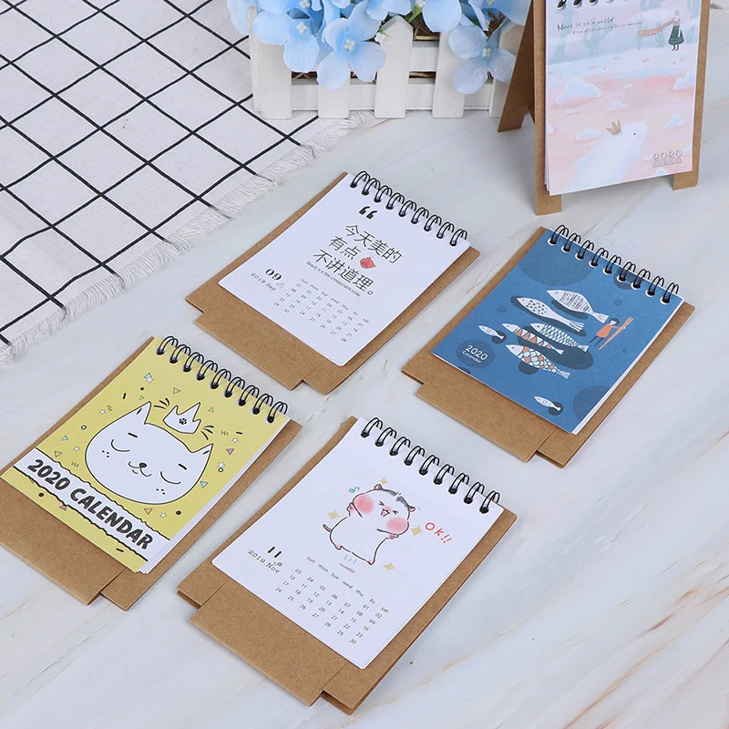 Ручной рисунок 2020 свежий мультфильм Мини Фламинго настольная бумага календарь