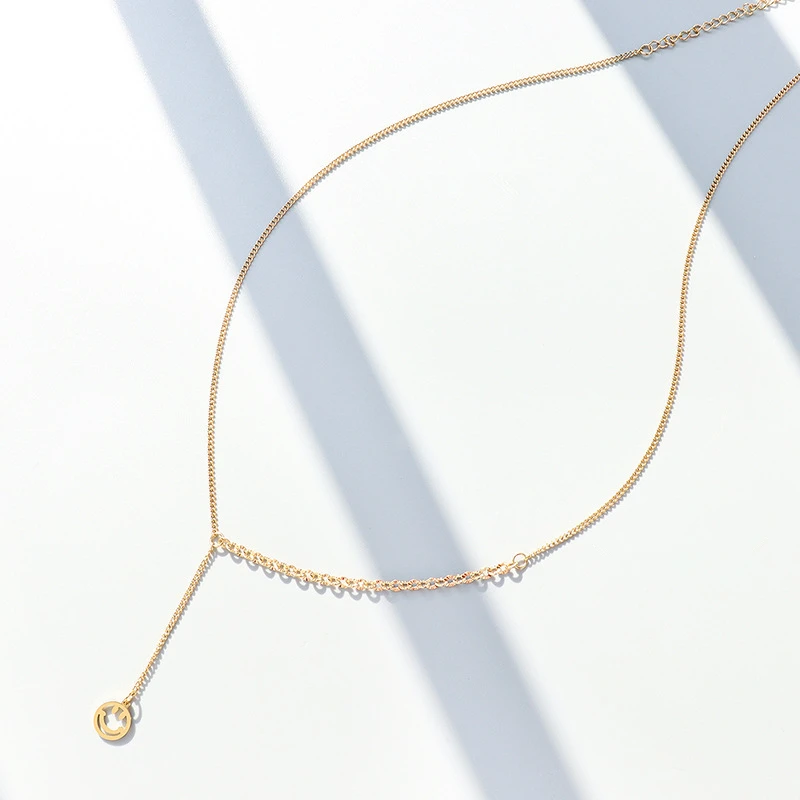 

TOSOKO Stainless Steel Jewelry Stitching Chain Smile Face Pendant Tassel Necklace Women's Fashion Clavicle Chain BSP877