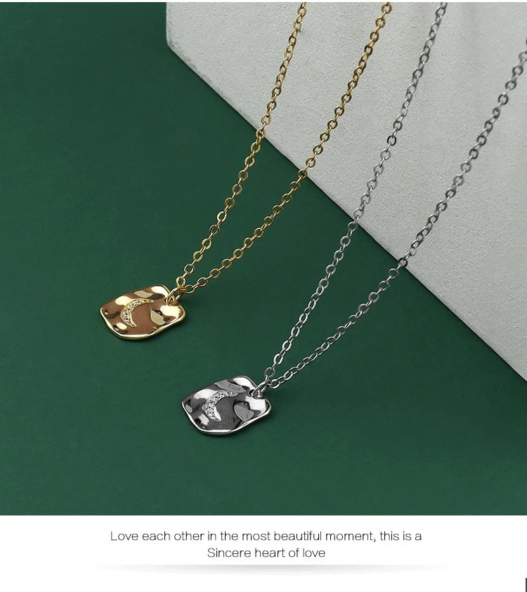 

MEYRROYU 925 Sterling Silver 2021 Geometric Square Carved Moon Pattern Pendant Necklace Clavicle Chain Ladies Party Jewelry
