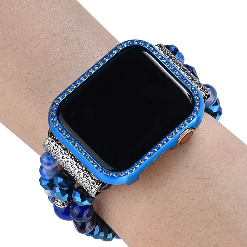 Чехол с голубым кристаллом для Apple Watch Band 38 мм 40 42 44 Женский бриллиантовый ремешок