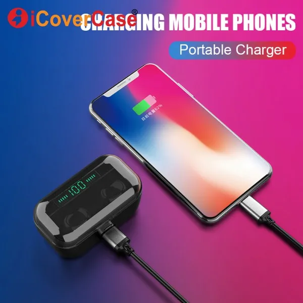 Bluetooth наушники с зарядным боксом микрофоном для iPhone 11 Pro Max Samsung S10 S9 Note 10 Sony XZ5 XZ4 Redmi 7