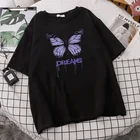 Летняя Готическая эстетичная Свободная Женская футболка с принтом фиолетовых бабочек, уличный стиль, женская футболка, одежда в стиле Харадзюку Y2K