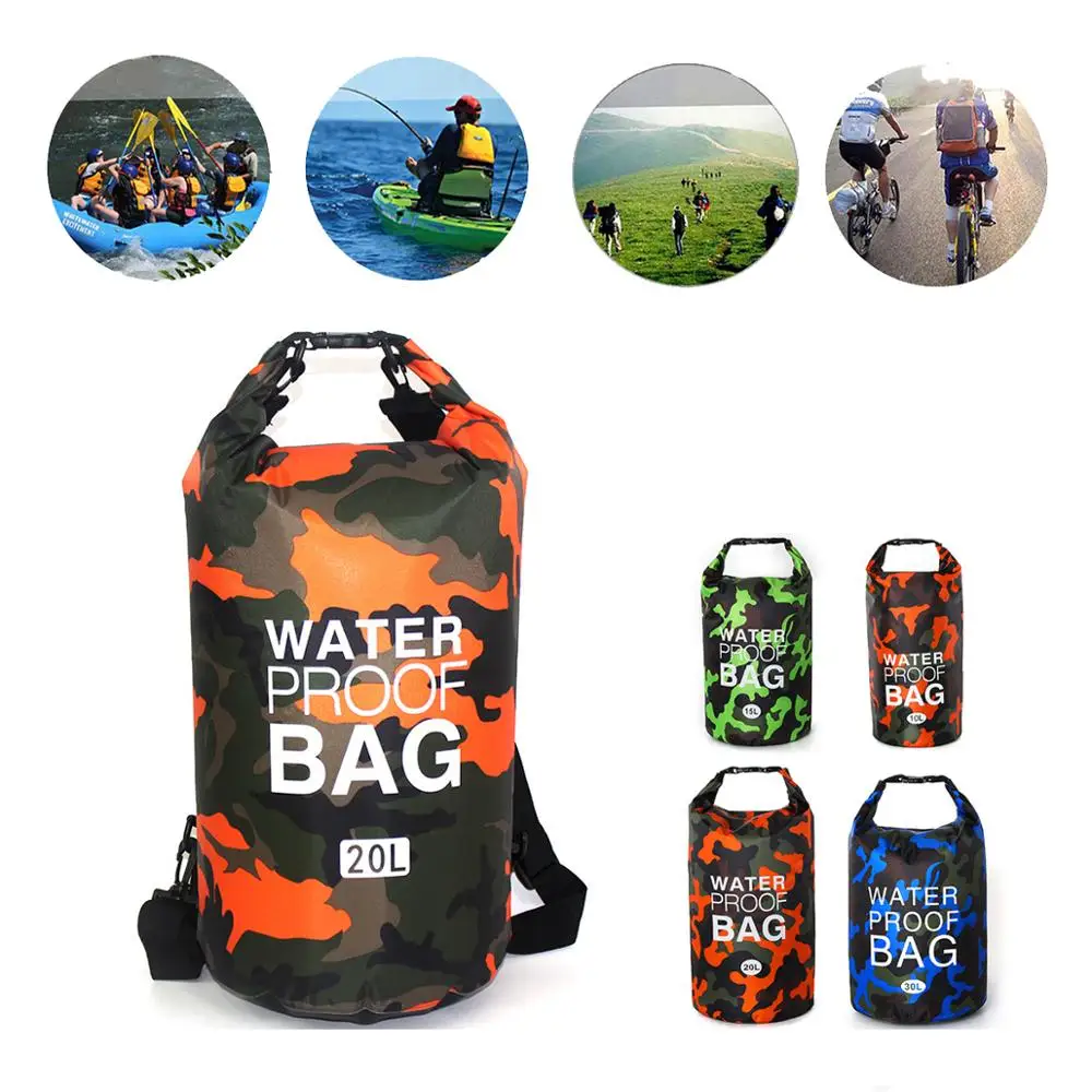 PVC Waterproof Dry 5L 10L 20L 30L Camo Outdoor Diving Foldable Man Women Beach Swimming Bag Rafting River Ocean Backpack