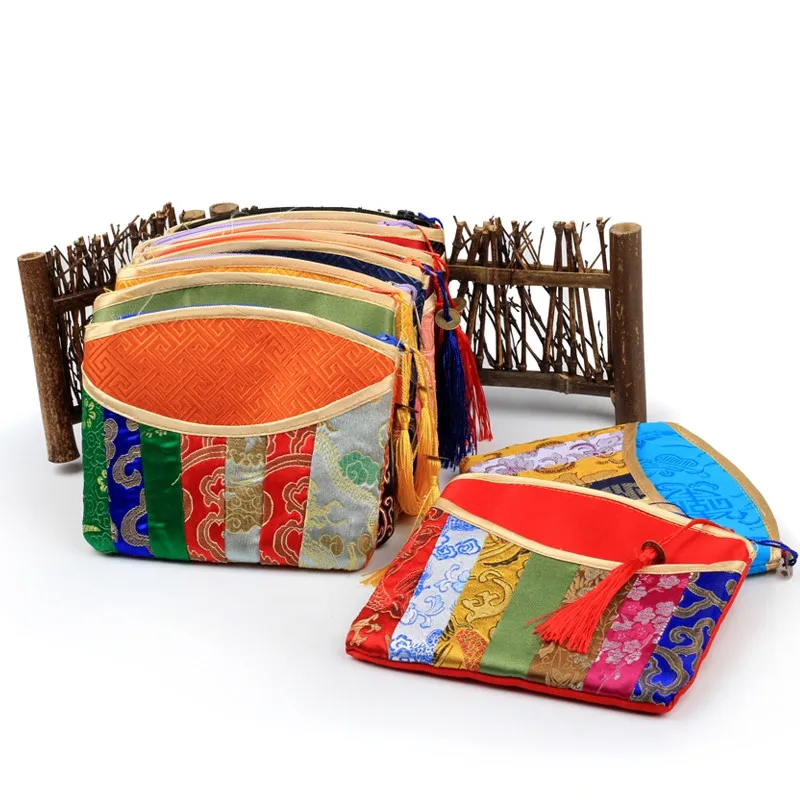 Лоскутный Кошелек для монет сумка ювелирных изделий на молнии Шелковый клатч из