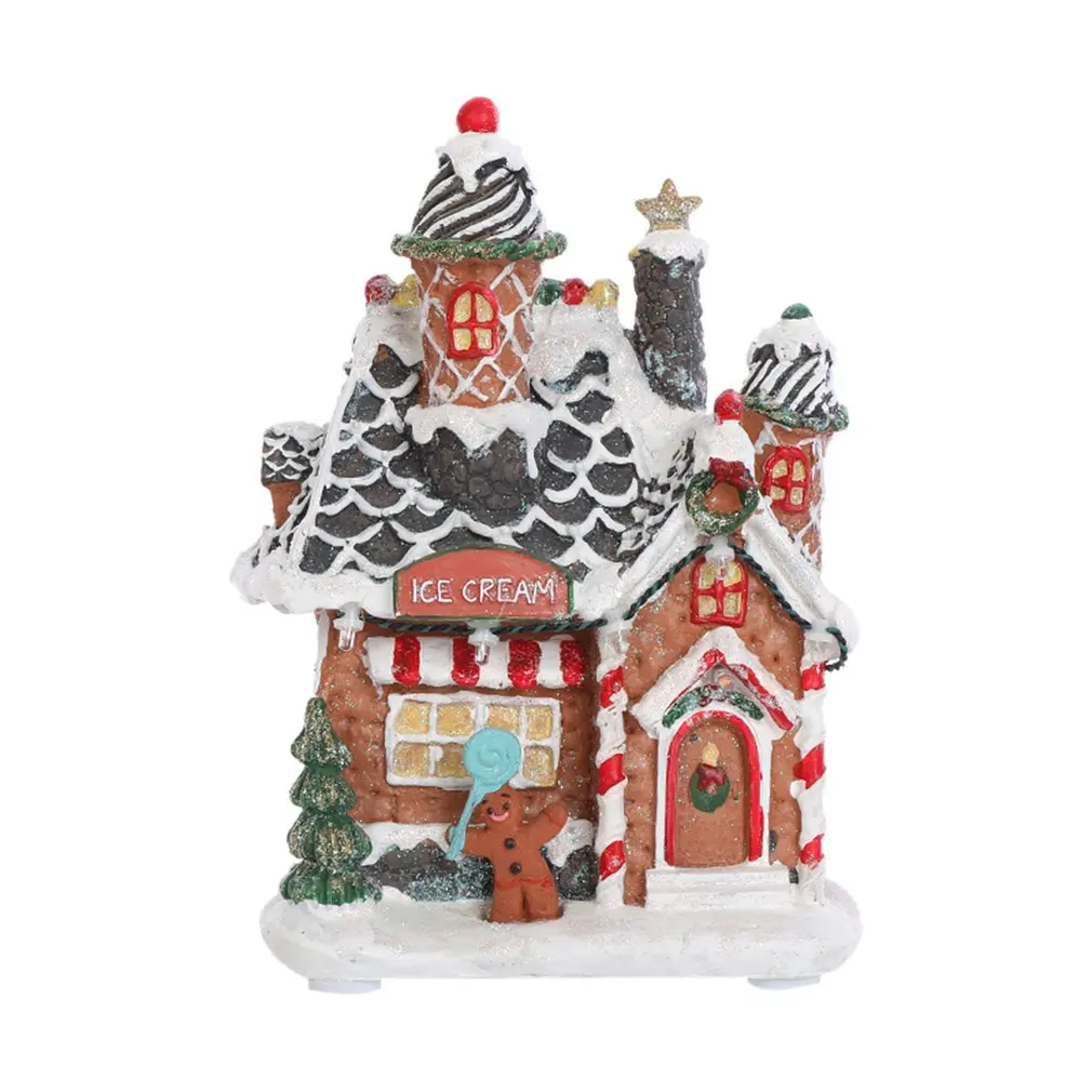

Christmas Village House LED Glowing Castle Snow Scene Resin Home Decoration Party Ornament Holiday Gift New Year Decor Craft