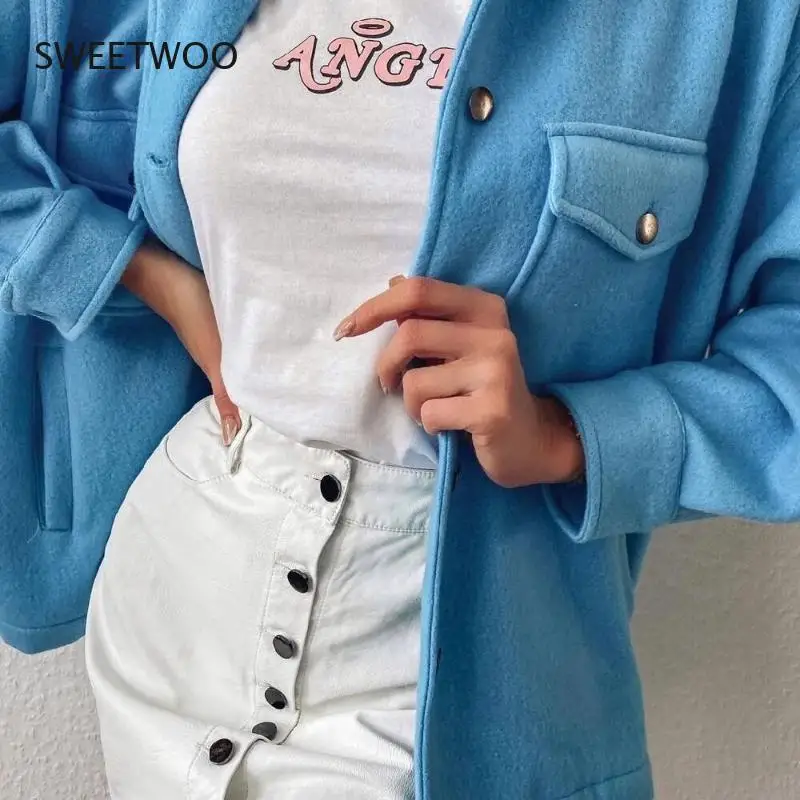 

Autumn and Winter Women's Single-Breasted Lapel Jacket Elegant Long-Sleeved Pockets Fashion Solid Color Loose Street Coat