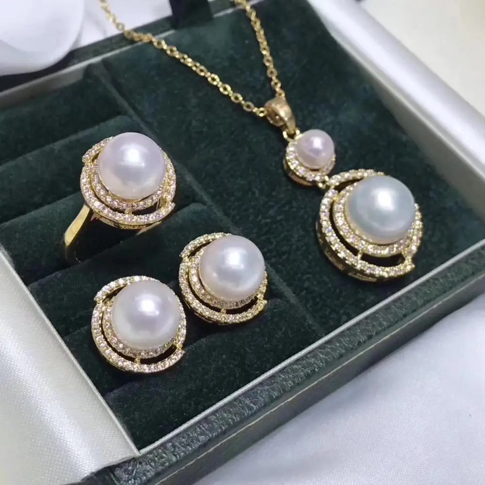 Женские серьги и кольцо из настоящего пресноводного жемчуга 925 пробы|Ювелирные
