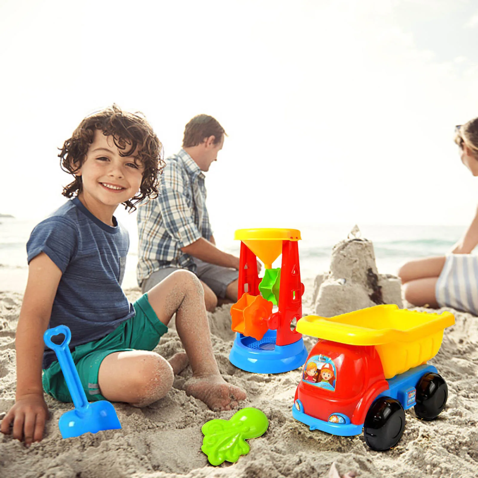 

16 Piece Beach Children's Beach Toys,Gardening Toy Set, Four Wheel Stroller + Big Hourglass Play Sandpit Summer Outdoor 2021 Top