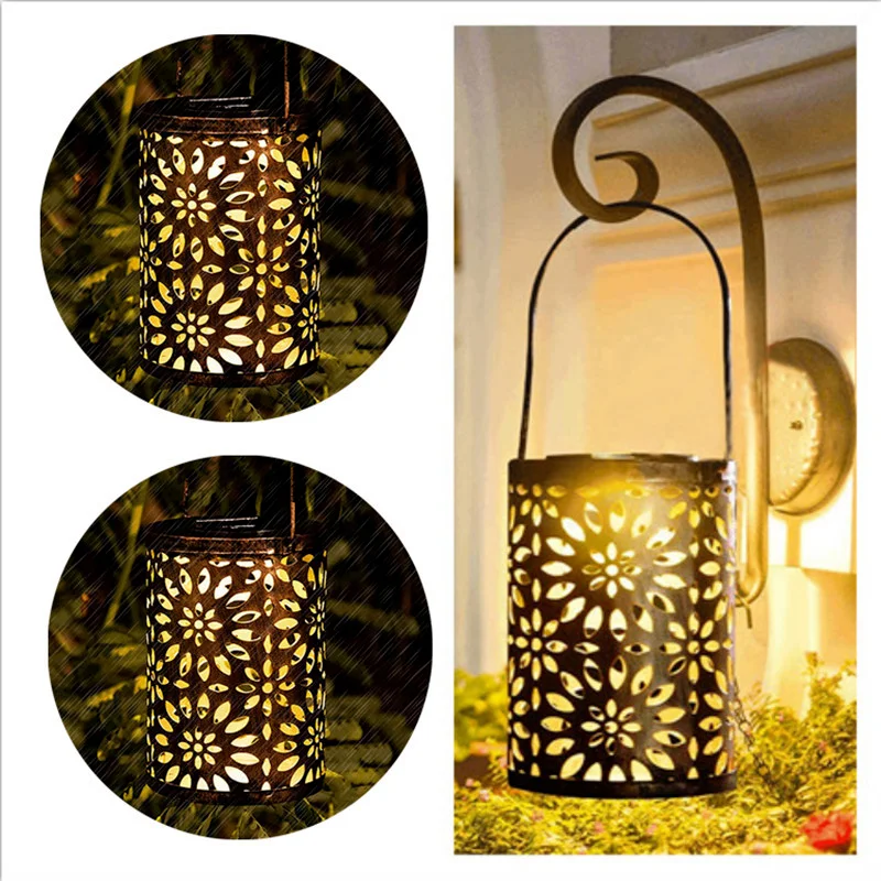 

Led Outdoor Hollow Retro Copper Color Metal Solar Light Garden Decoration Outdoor LED Fairy Lights for Home Patio Street Lamp