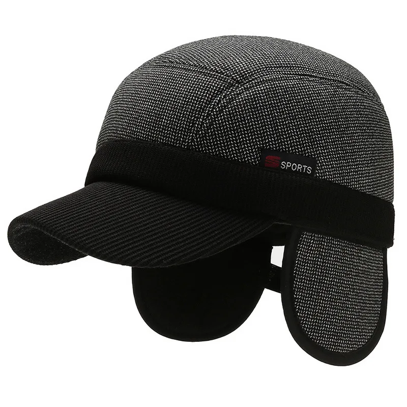 

2020 черные зимние шапки, бейсболка с ушами для мужчин, утепленные мужские шапки s