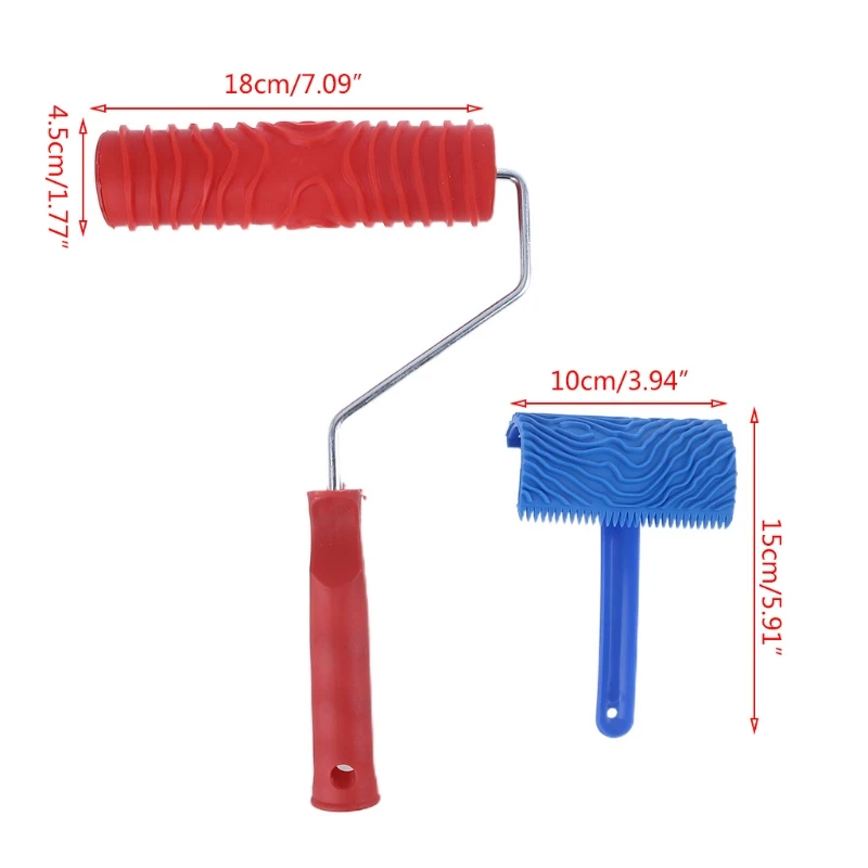 

J2FB Blue Wood Grain Tool with Rubber Handle Graining Empaistic Stamp Pattern for Wall Painting DIY Decoration Paint Roller