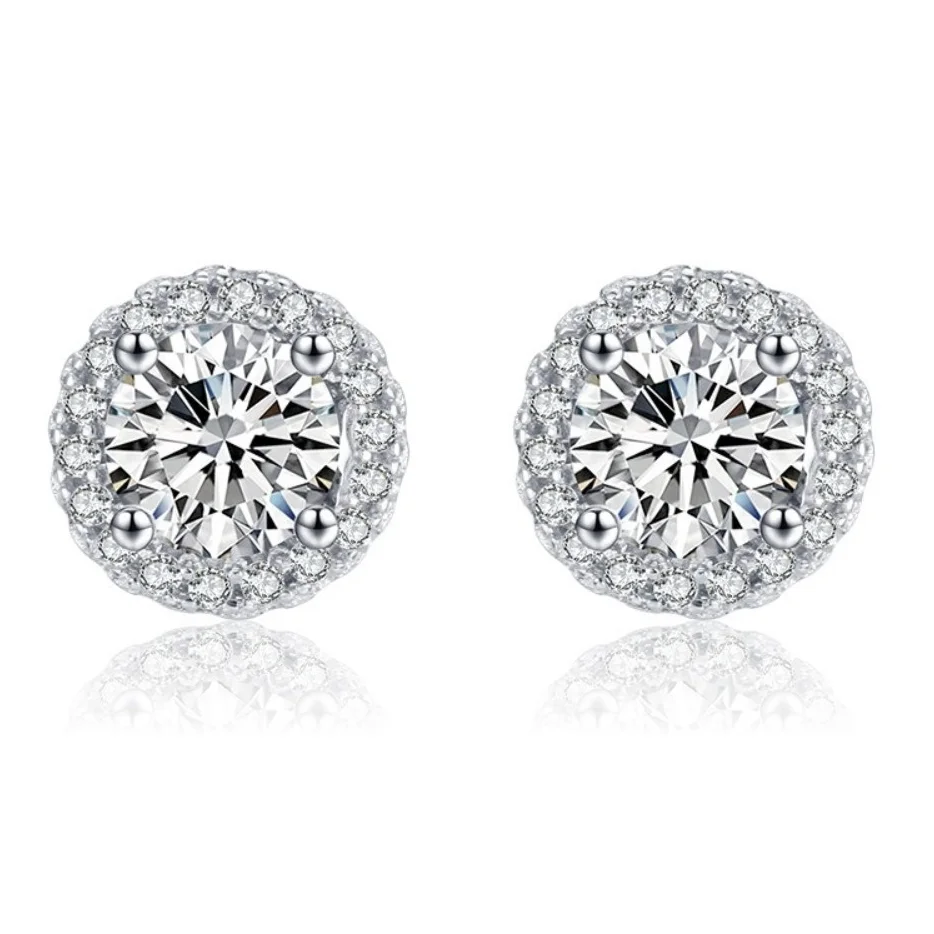 

AMC Luxury White Crystal Round Stud Earring AAA Cubic Zircon Ear Studs Bridal Jewelry Gifts For Women