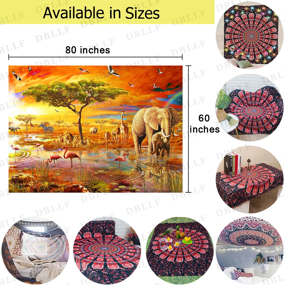 

Simsant Dragon Unicorn Castle Tapestry Animal African Safari Backdrop Tiger Forest Tapestry for Living Room Decor