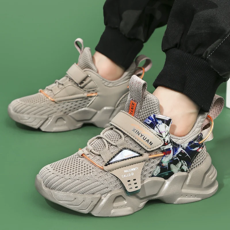 

Original Kids Shoes For Boy Orange Black Children Walking Shoe Mesh Breathable Boy Casual Sneakers Hook & Loop Boy Sport Shoes