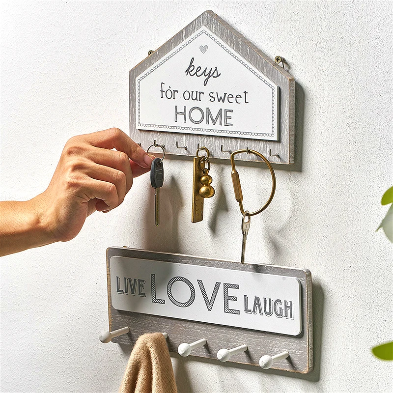 

Wall Hanging Wood Key Hanger Holder Wall Organizer Rectangle House Shape Key Rack Hooks Coat Hooks Home Decoration Coat Hanger