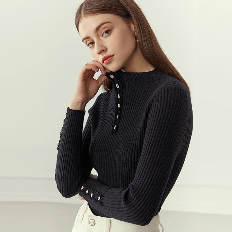 Вязаный свитер для женщин 2020 средней длины с высоким плотно облегающим шею