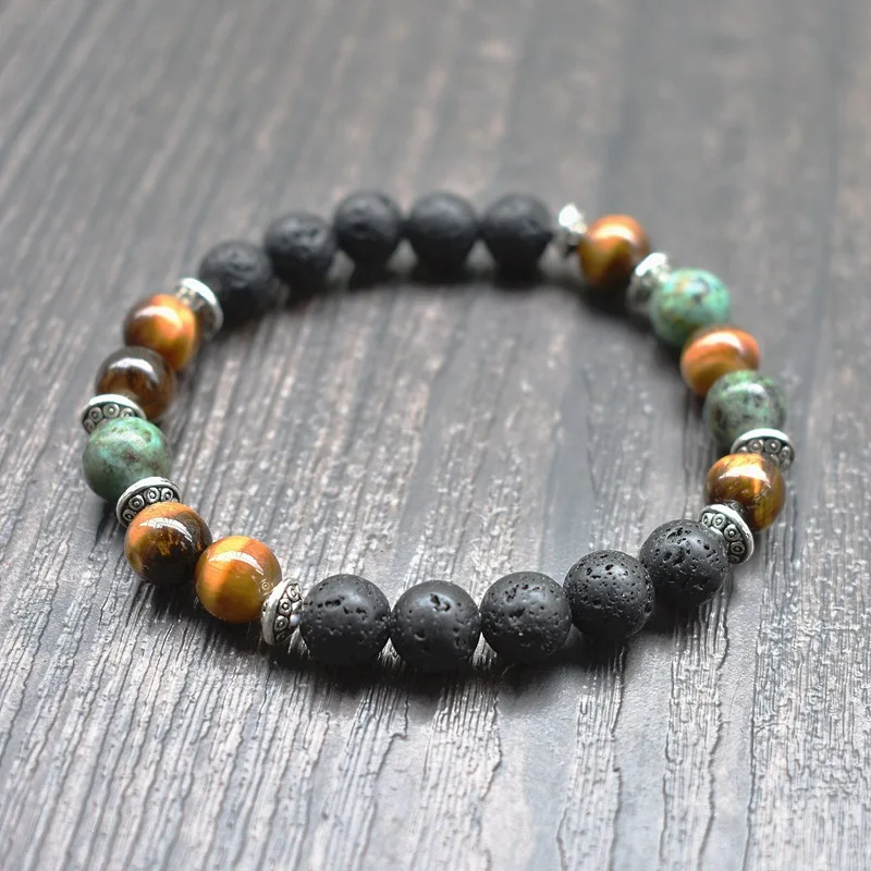 Браслет из черной вулканической лавы с бусинами ювелирные украшения для мужчин и