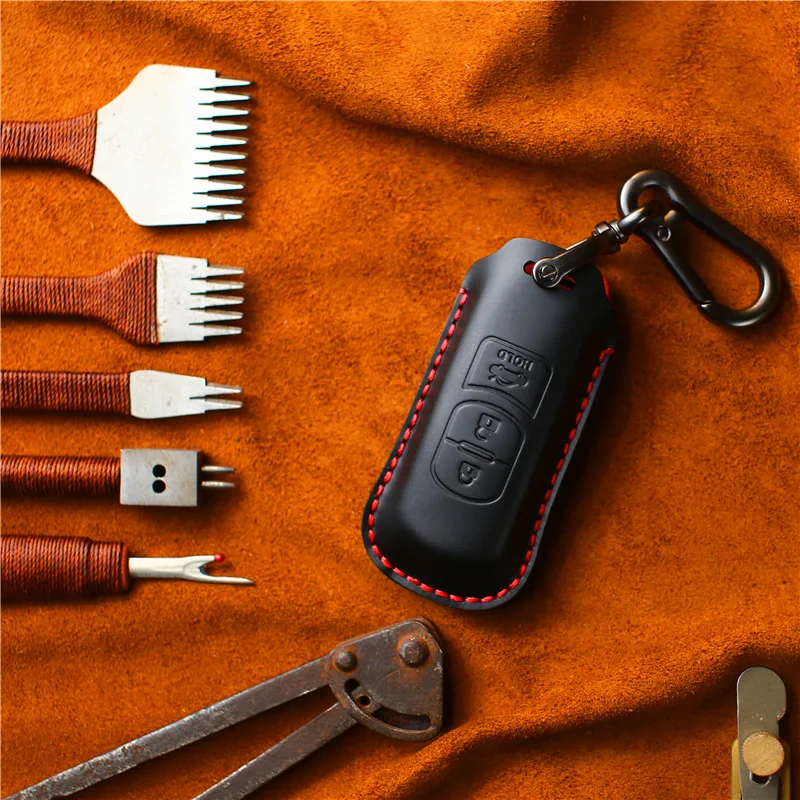 

Для MAZDA 2 3 5 6 CX-3 CX-5 CX-7 CX-9 кожаный чехол для автомобильного смарт-ключа крышка 3 кнопки авто брелок кольцо держатель аксессуары для ванной комн...