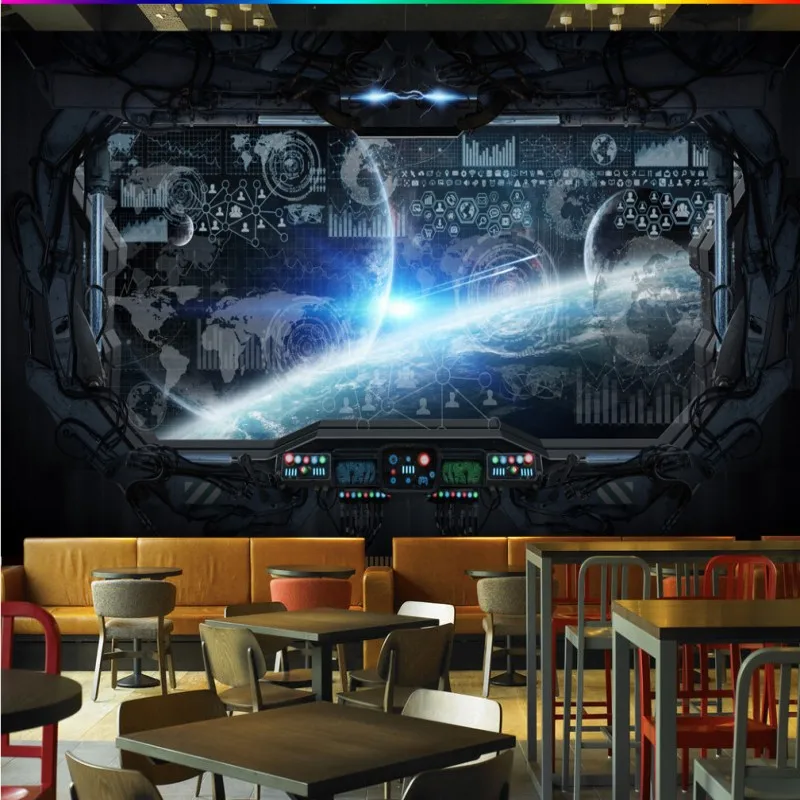Черные обои на заказ для игровой комнаты Космический космический корабль 3d стен