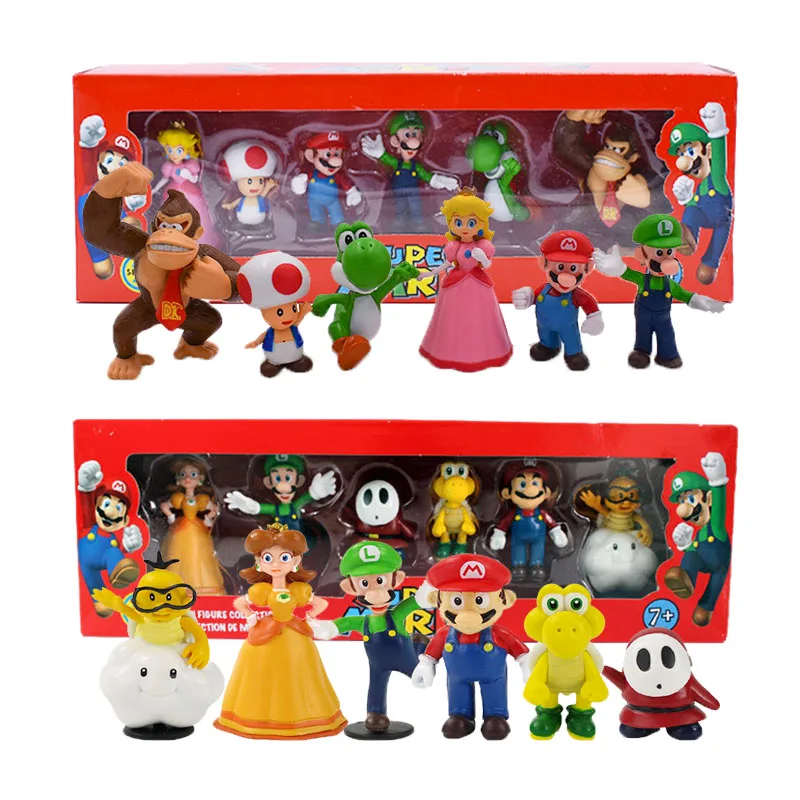 

Super Mario Bros Bowser Luigi Koopa Yoshi Waluigi Toad Peach Princess Odyssey DONKEY KONG Action Figure Model Dolls Toys Box