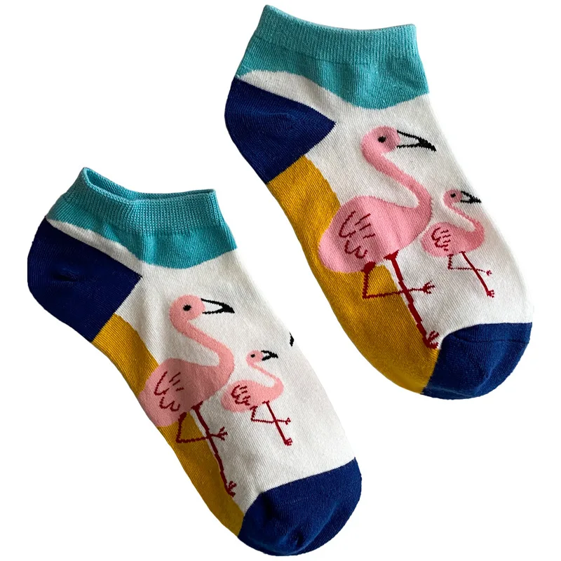 

5 Pairs Ins Wind Flamingo Cartoon Socks Women Socks Spring and Summer Asakuchi Japanese Cute Personality Trend Wild Crew Socks
