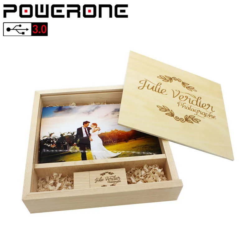 powerone usb 3 0 walnut wooden photo album usbbox usb flash drive pendrive 4gb 16gb 32gb 64gb wedding gifts free custom logo free global shipping