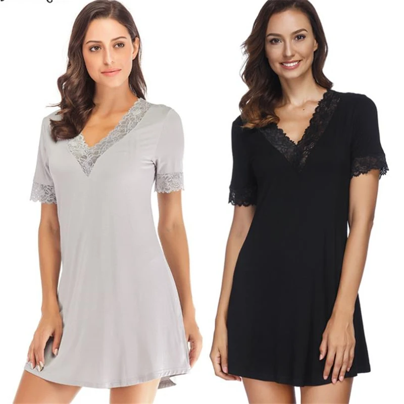 Ночная рубашка серая Новая женская Свободная Домашняя одежда с коротким рукавом