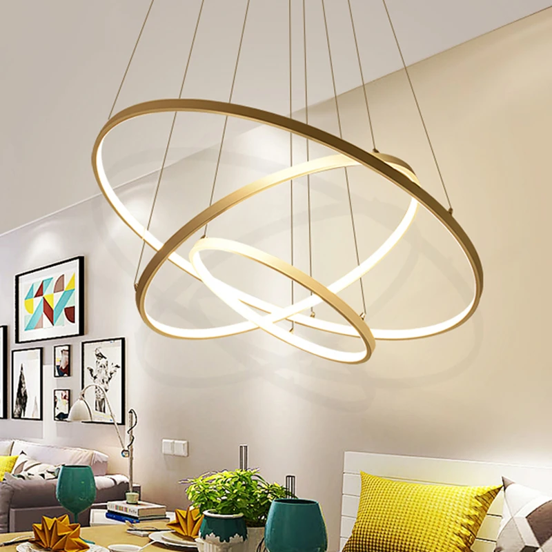 

Modern Led Chandelier 5Rings Circle Ceiling mounted LED Chandelier Lighting For Living room Dining room Kitchen Black&White&Gold