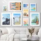 Скандинавская иллюстрация, Картина на холсте с изображением города, Москва, Лондон, Венеция, Финляндия, Саудовский постер для гостиной, винтажный Декор