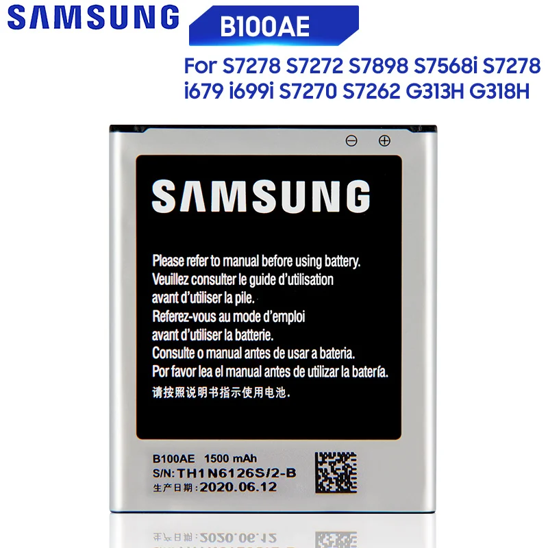 Оригинальный Samsung батарея для Galaxy Ace 3 4 S7568i S7278 i679 S7270 S7262 i699i S7898 S7272 G313H G318h B100AE