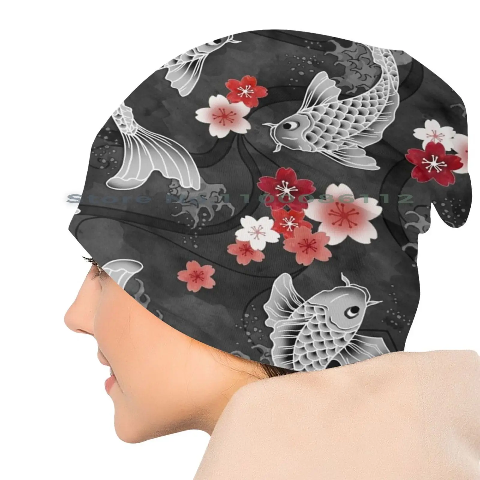 Шапка-бини с цветком сакуры кои вязаная шапка вишни китайская японская азиатская