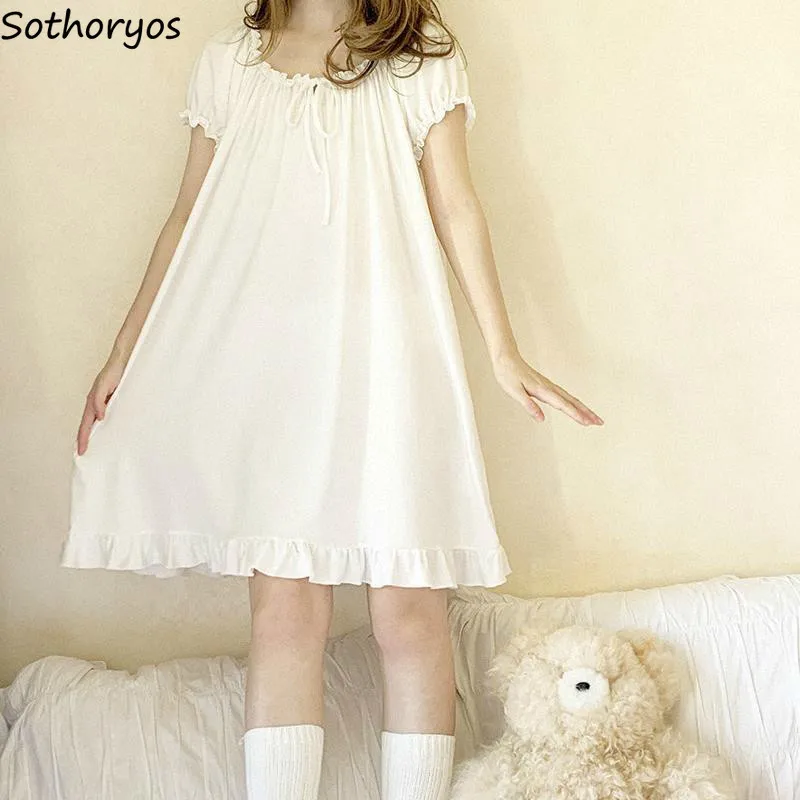 

Nightgowns Women Solid Short Sleeve Japanese Summer Kawaii Loose Home Minimalist Fashion Casual Female Sleepwear Popular Ulzzang