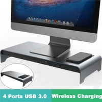 aluminum monitor stand riser 4 ports usb 3 0 hub wireless charging desktop computer laptop stand screen riser desk holder