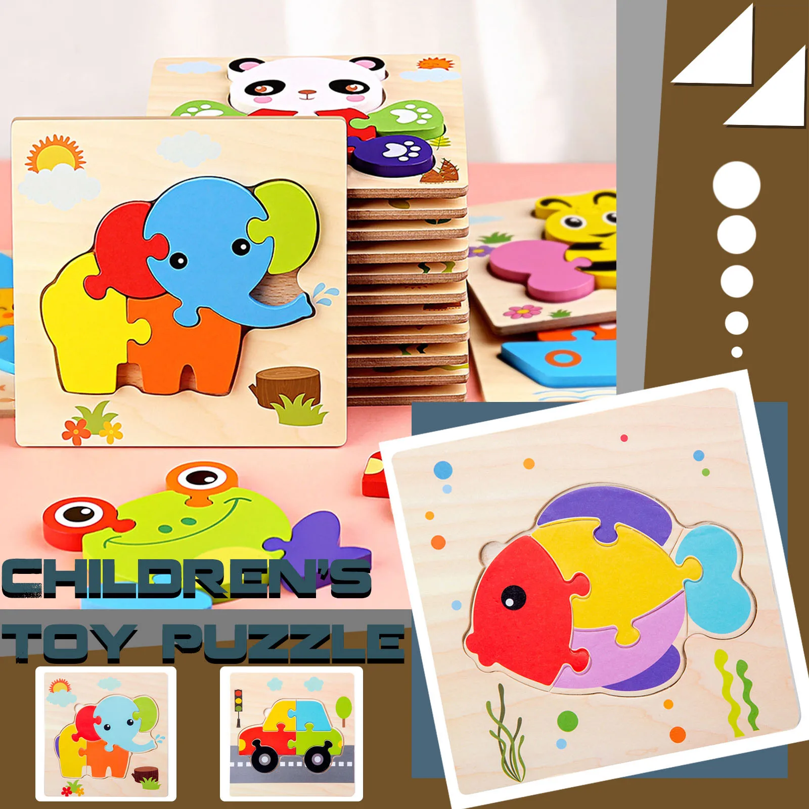 

1pc 3d Wooden Children Puzzle Toy Cartoon Animal Wooden Puzzles For Kids Early Childhood Education Toys #H