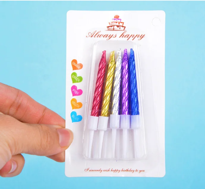 Набор из 10 свечей для торта с подставкой и цветной ниткой для дня рождения, свадебного украшения и создания атмосферы для детей.