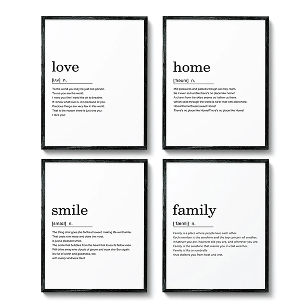 

Family/Home/Love/Smile/Modern minimalism prints Wall Art Canvas posters Inspirational Artwork (Set of 4pcs) Unframed