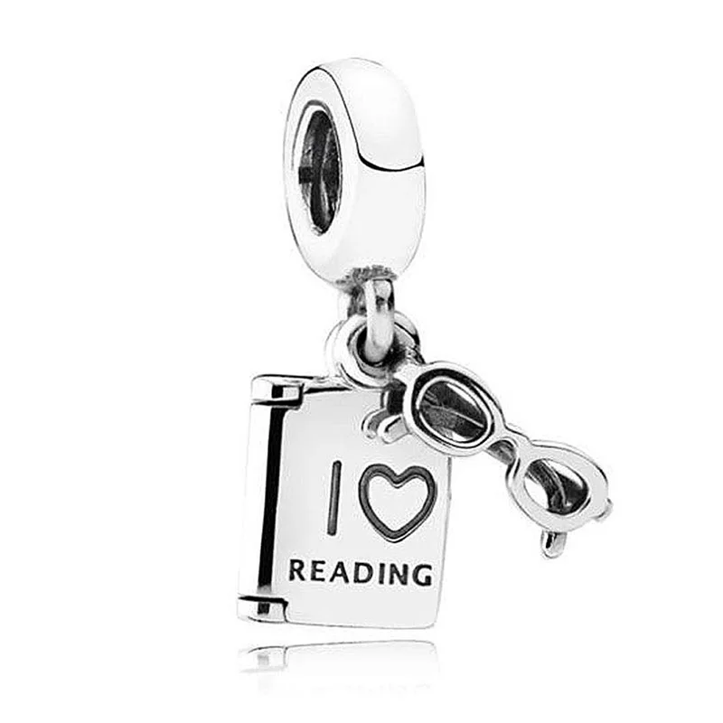 925 пробы серебра с надписью I Love для чтения позолоченным кольцом бусины Lucky книга