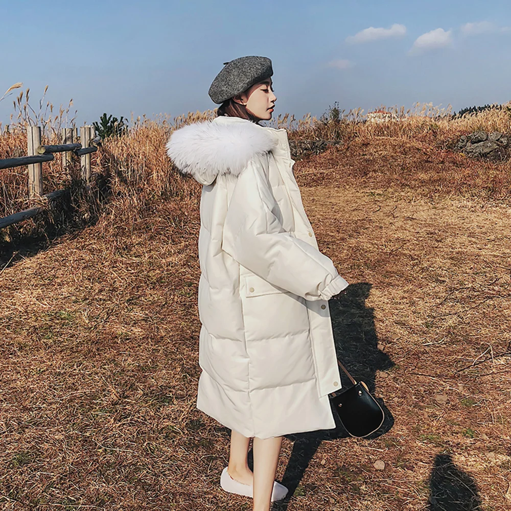 

Winter Coat Female Solid Collor Mid-Length Preppy Style Loose Thick Jacket Hooded Long Sleeve Zipper Women's Cotton Coat 2020