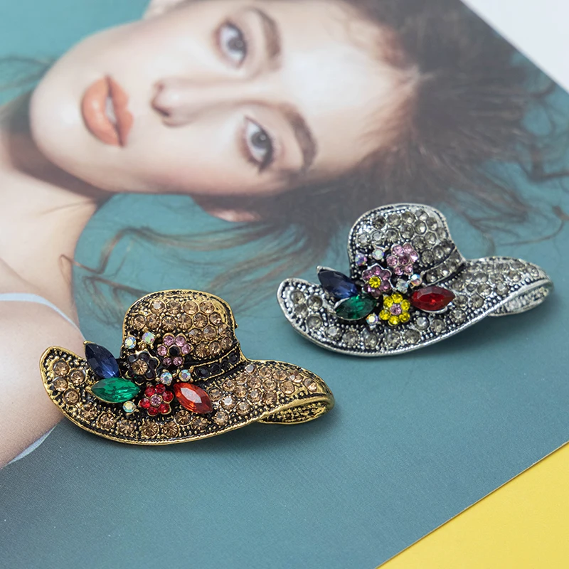 RHao Винтаж золотыми стразами Hat броши для Для женщин платье девочек пальто
