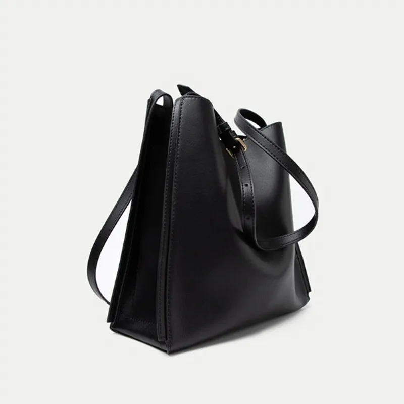 

High Quality New Womens High Capacity Genuine Leather Armpit Design Shoulder Bag Cowhide Bucket Bag Fashion Crossbody Bags