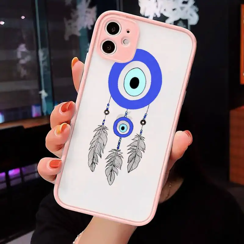 

Evil eye Phone Case For iPhone 12 11 Mini Pro XR XS Max 7 8 Plus X Matte transparent Pink Back Cover