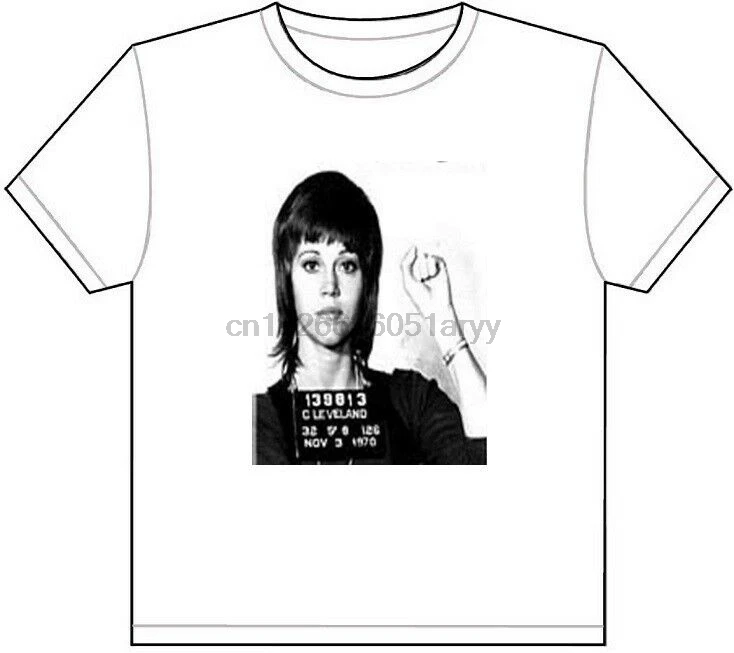 JANE FONDA MUG SHOT T Shirt футболка с рисунком фото война акция мир семидесятых лет 43| |