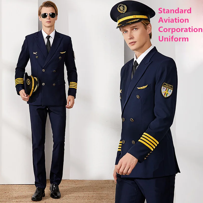 Авиации спецодежды летная Униформа капитана Синий Костюм Пилота Airline Professional