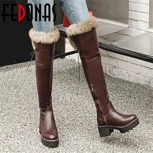 FEDONASНовинка; Пикантная обувь для вечеринок; Женские зимние сапоги; Коллекция 2021 года; Теплые женские сапоги выше колена; Сапоги для верховой езды; Мотоботы