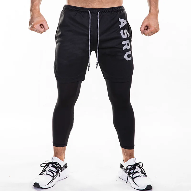 Новый мужской модный Быстросохнущий двухслойный облегающий спортивный костюм