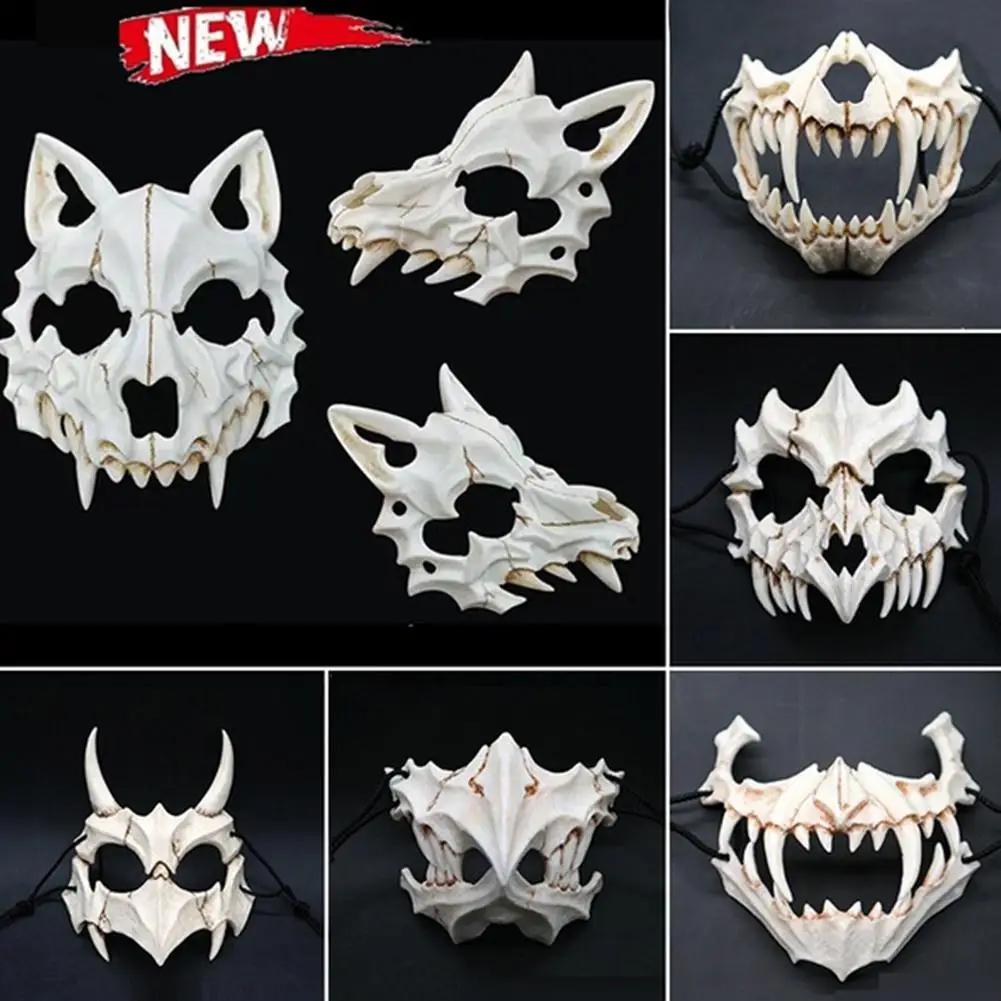 Маска для вечевечерние НКИ на Хэллоуин с длинными зубами демон Самурай белая