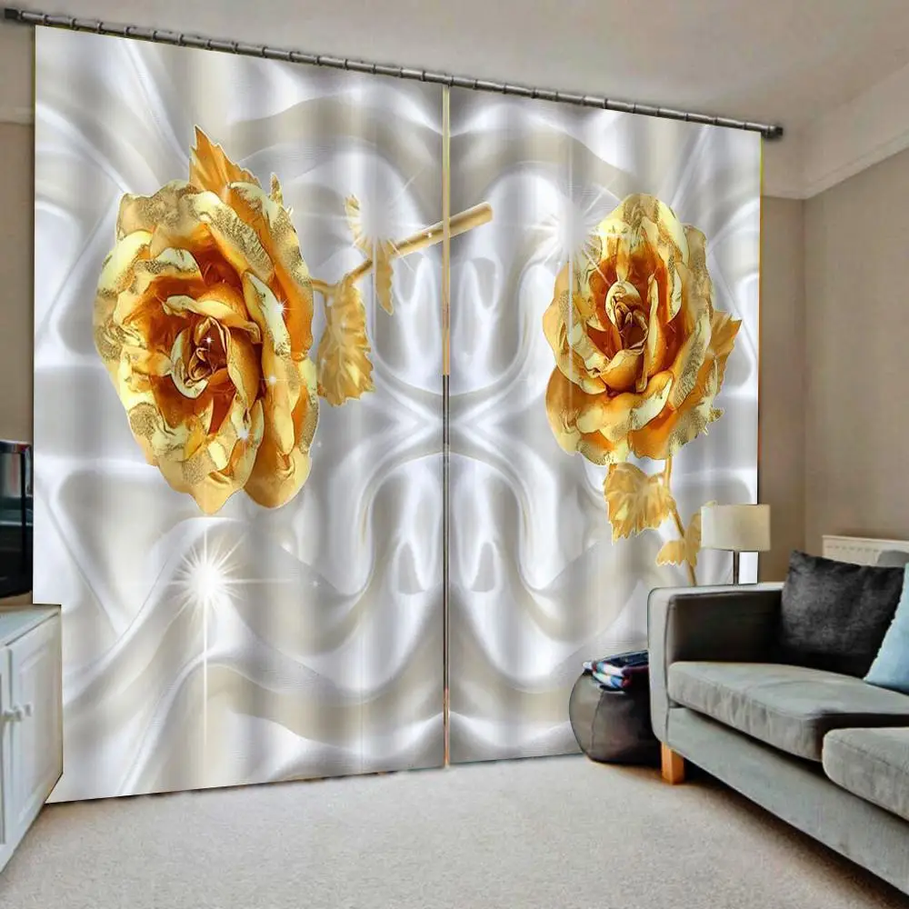Роскошные Пользовательские 3D шторы золотые розы для гостиной спальни офиса