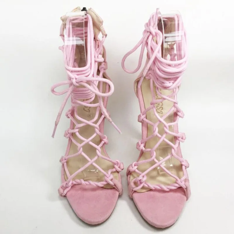 

2021 Summer Women's Thin High Heels Sandals Ankle Cross Strap Female Round Toe V Shape Cover Heel Woman Pumps Party Dress Shoes