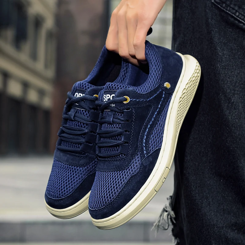 

Fashion Mens Sneakers Casual Leather Shoes Men Mesh Lace-up Breathable Outdoor Shoes Male Comfortable Leisure Walking Footwear